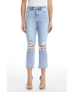 Bayeas Tina High Waist Distressed Crop Flare Jeans - Blue