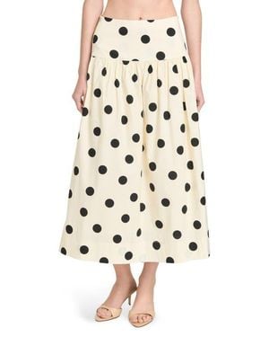 Wayf Mia Polka Dot Stretch Cotton Midi Skirt - Natural