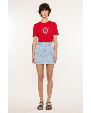 Kancan Aria Mid Rise Floral Print Denim Mini Skir - Red