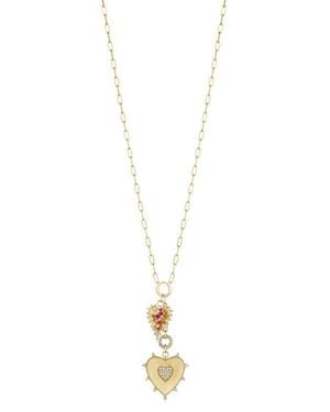 Hueb Penka Heart & Leaf, Diamond & Ruby Pendant Necklace - Multicolor