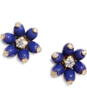 Grace Winfrey Cactus Diamond Flower Stud Earrings - Blue