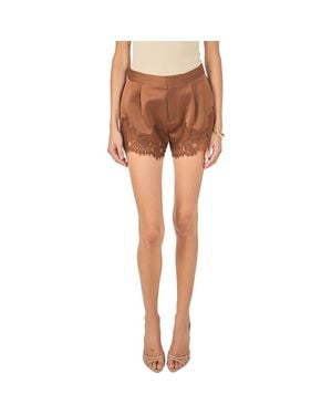 Endless Rose Lace Trimmed Satin Shorts - Brown