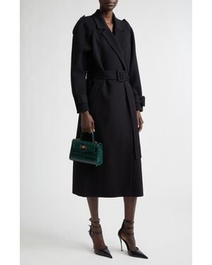 Versace Belted Double Breasted Virgin Wool & Cashmere Coat - Black