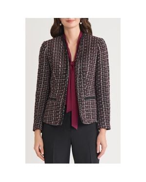 Kasper Collarless Tweed Jacket - Red