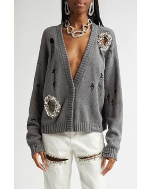 Area Distressed Crystal Cardigan - Gray