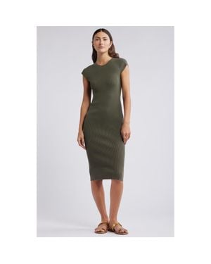 Open Edit Luxe Rib Cap Sleeve Dress - Green