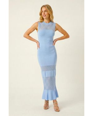 Modenaire Sleeveless Mesh Detail Knit Dress - Blue