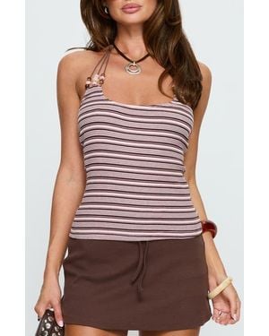 Princess Polly Roller Coaster Stripe Beaded Halter Top - Red