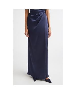 St. John Penelope Liquid Satin Evening Skirt - Blue
