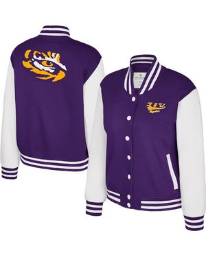 Colosseum Athletics Lsu Tigers French Baguette Full Snap Fleece Jacket - Purple