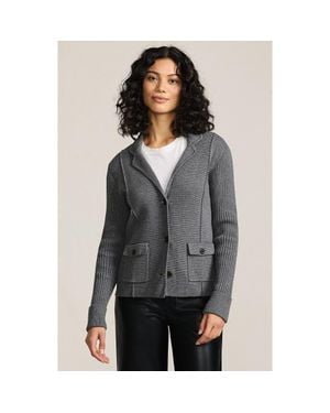 Lands' End Plus Size Drifter Ribbed Collared Blazer Sweater - Black