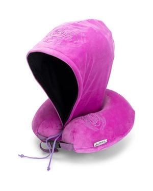 Von Dutch Pinstripe Hooded Memory Foam Travel Neck Pillow - Purple