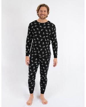 Leveret Cotton Matching Family Halloween Pajamas, Skeleton & Skull Prints - Black