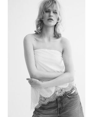 H&M Asymmetric Jacquard-Jersey Bandeau Top - Gray