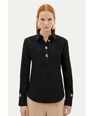 Karen Millen Techno Cotton Clasp Shirt - Black