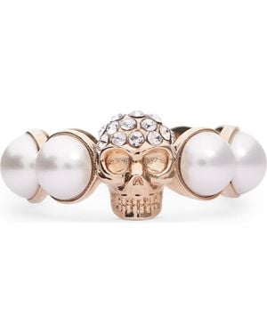McQueen Crystal Skull & Faux Pearl Ring - Pink