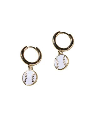 Nickel & Suede Baseball Huggies Earrings - Blue