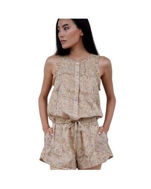 CQC LA Hand-Printed Simané Romper - Brown
