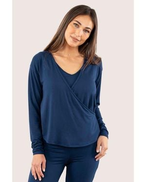 JJwinks Wrap Star Built-In Shelf Lounge & Sleep Long Sleeve Top - Blue