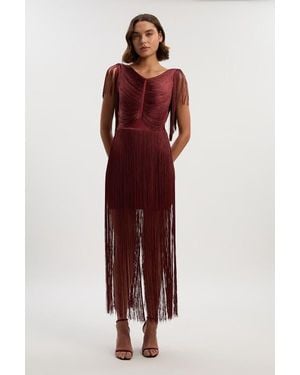 Karen Millen Draped Fringe Mini Dress - Red