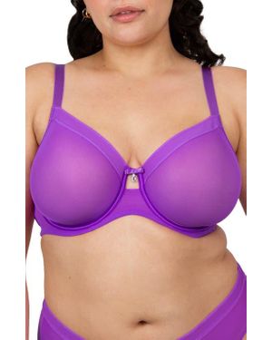 Curvy Couture Molded Cup Mesh Underwire Bra - Purple