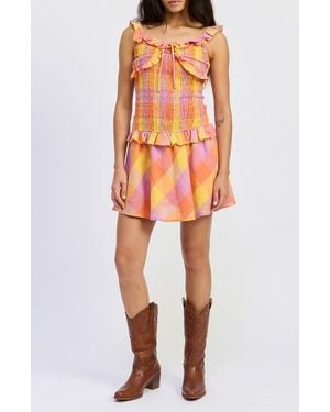 JACQUIE THE LABEL Juna Check Smocked Minidress - Orange