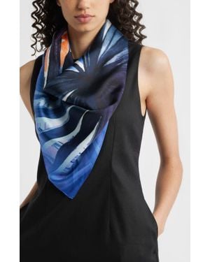 Nordstrom Palm Print Silk Square Scarf - Blue