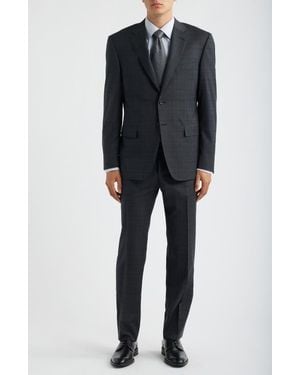 Canali Siena Regular Fit Shadow Plaid Wool Suit - Black