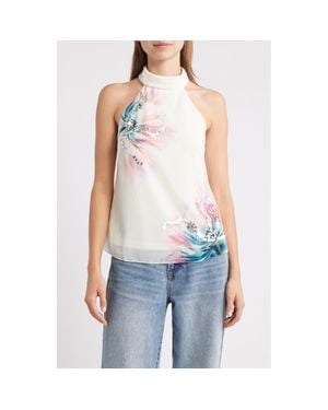 Lipsy Floral Embellished Mock Neck Top - White