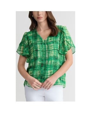 Kasper Flutter Sleeve Top - Green