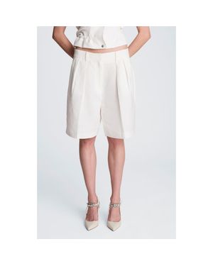 Kenneth Cole Pleated Linen Bermuda Shorts - White