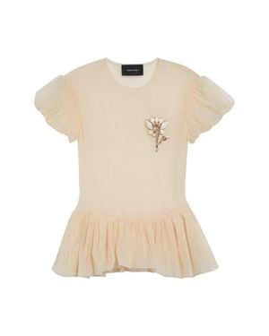 Simone Rocha Floral Embellished Sheer Tulle Peplum Top - Natural