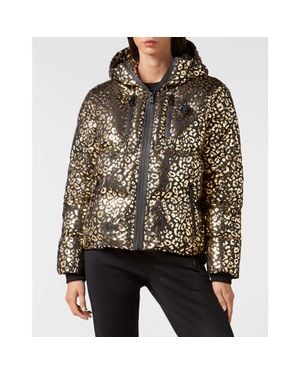 Philipp Plein Nylon Puffer Jacket Leopard - Black