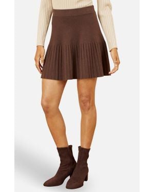 Yumi' Knitted Pleated Mini Skirt - Brown