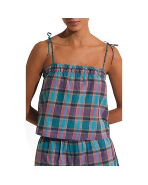 Etam Vagabonde Plaid Cotton Pajama Camisole - Blue