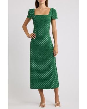 Odd Muse Polka Dot Square Neck Midi Dress - Green