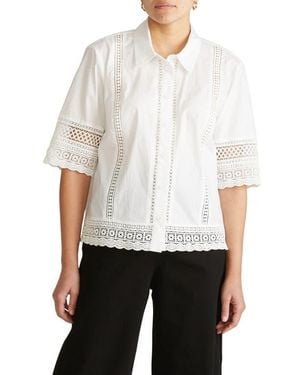 UNIVERSAL STANDARD Dora Poplin Button-Up Top - White