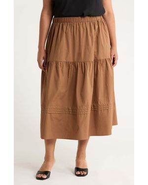 Sugarlips Floral Tiered Cotton Maxi Skirt - Brown