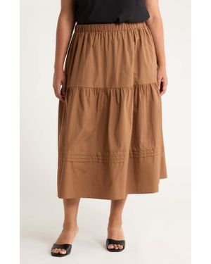 Sugarlips Floral Tiered Cotton Maxi Skirt - Brown