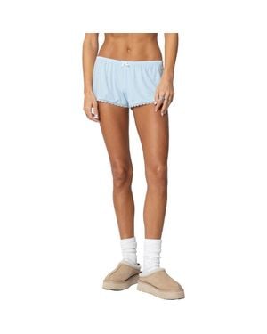 Edikted Buffy Lace Trim Shorts - Blue