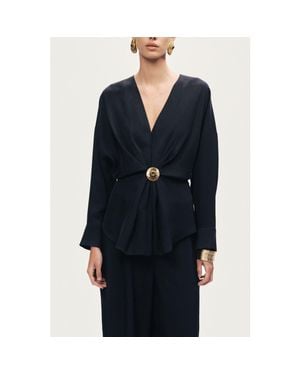 Nocturne Draped Buckle-Detail Shirt - Blue