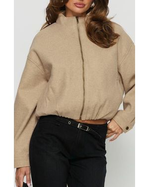Princess Polly Chayden Cropped Bomber Jacket - Natural