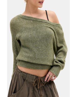 BDG Jordan Slouch Off The Shoulder Sweater - Green