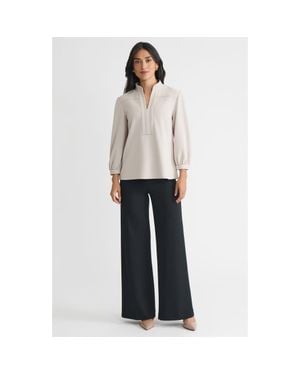 Ming Wang Stretch Deco Crepe Balloon Sleeve Blouse - Gray