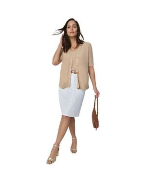 Jessica London Short Sleeve Sequin Button-Front Cardigan - White