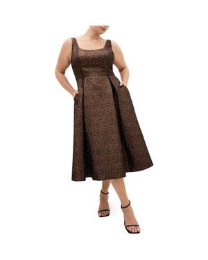 City Chic Rosella Jacquard Fit & Flare Midi Dress - Brown