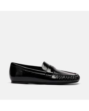 MARC NOLAN Jane Leather Square-Toe Slip-On Loafers - Black