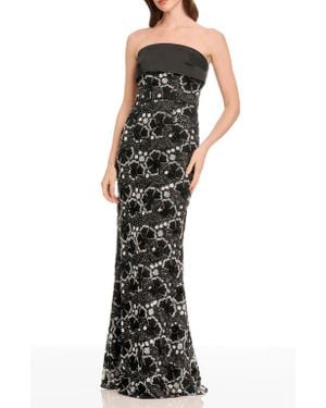 Dress the Population Shay Beaded Floral Strapless Dress - Black