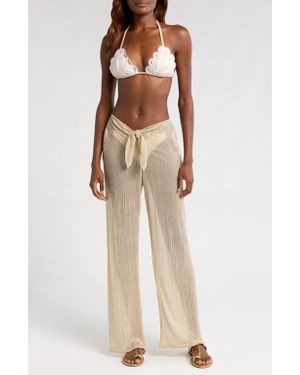 PQ Swim Waverly Tie Waist Shimmer Cover-Up Pants - Natural