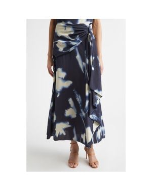 Lela Rose Abstract Floral Cascade Ruffle Crepe Skirt - Blue